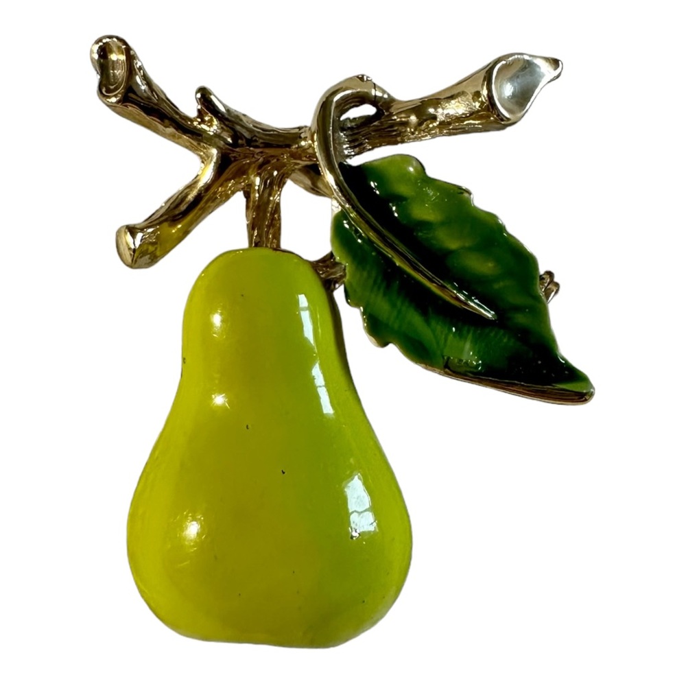 Vintage Enameled Pear Shaped Brooch Gold Pin 1 1/4”